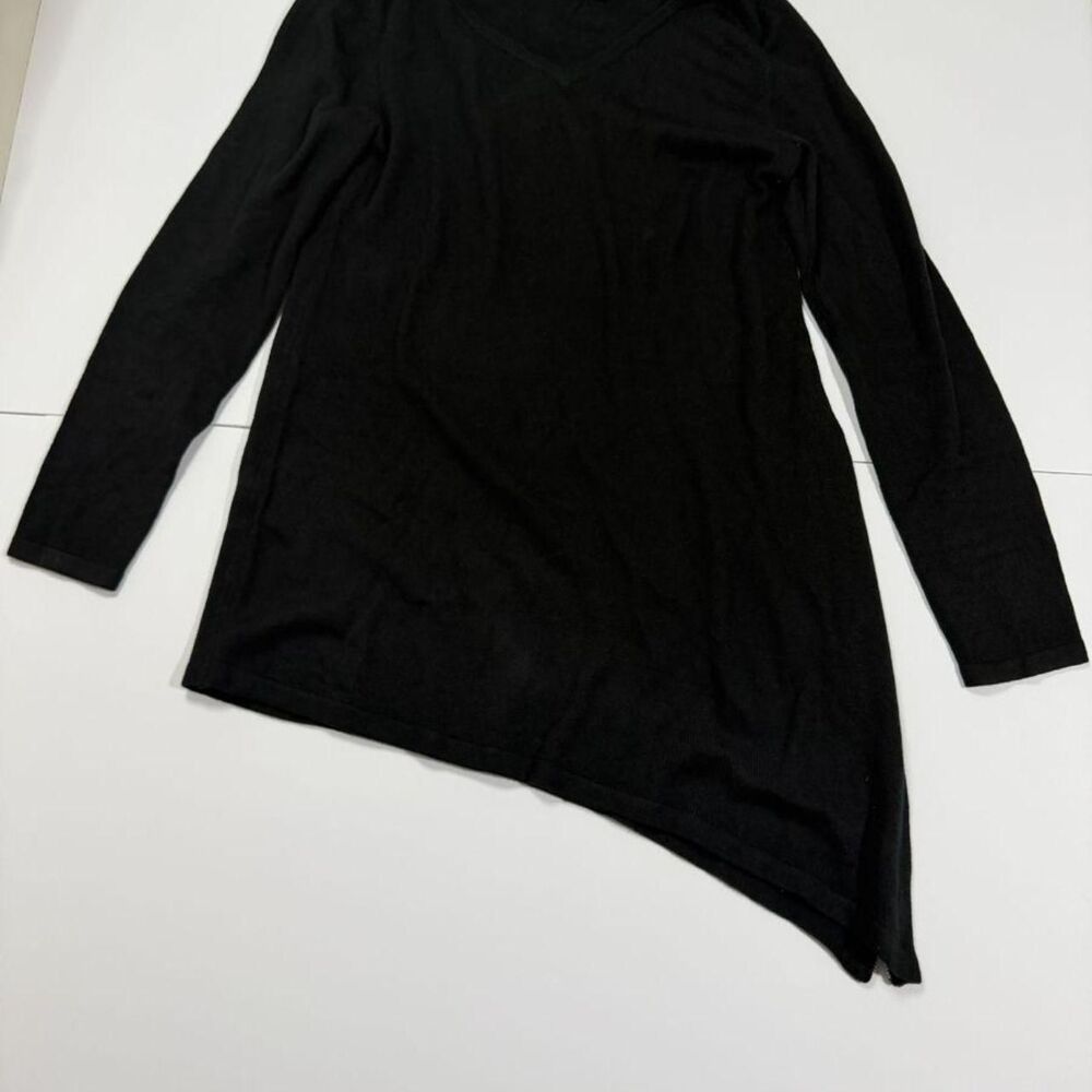 New York & Company Black Asymmetric Tunic Sweater Side Zip V-Neck Women's S